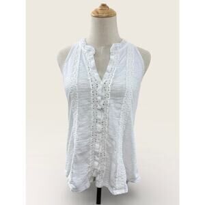 Meadow Rue Slub Button Down Tank with Crochet Detail and Swiss Dot Back, Size S